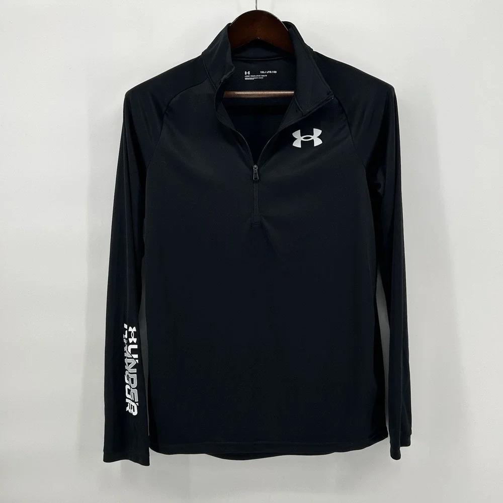 Under Armour UA Tech Wordmark Boys YXL 1/4 Zip Pullover Black Loose Fit Athletic